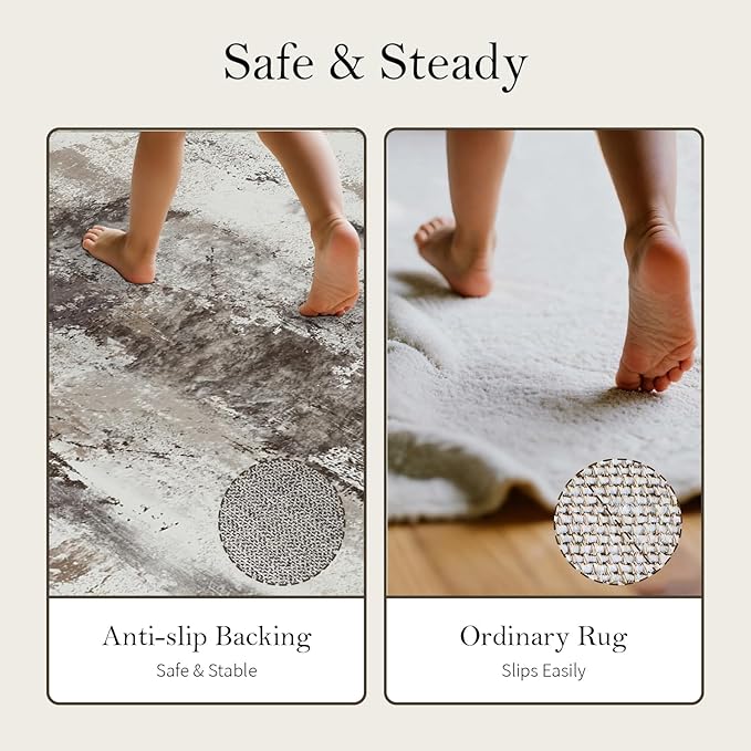5x7 Area Rugs for Living Room, Bedroom,Modern Abstract Washable Rug, Boho Non Slip Low Pile Carpet for Indoor Dining Room,Office, Dorm, Farmhouse and Kids Room - Light Brown