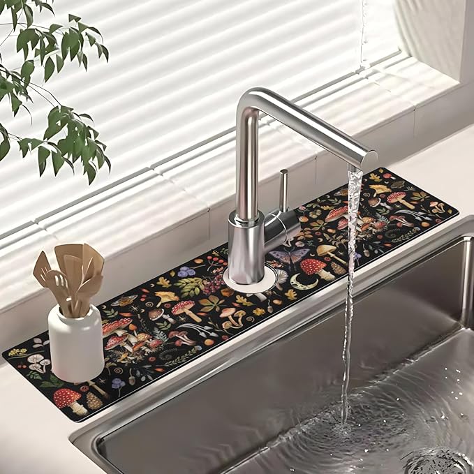 Dish Drying Mat for Kitchen Counter Matt, 2PCS 19"x12" Dish Drainer Mat & 24"x5.5" Sink Splash Guard, Super Absorbent Non-slip Rubber Backed