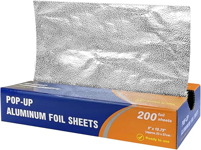 Pre-Cut Aluminum Foil Sheets, 9 x 10.75 Inch, Pop-Up Deli Foil Wraps, 200 Sheets for Sandwiches & Food Prep