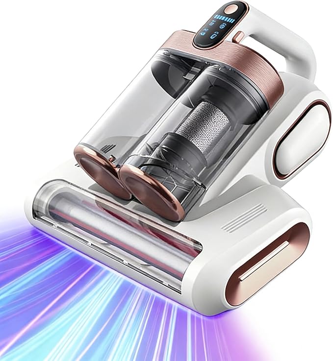 Powerful UV Bed Vacuum Cleaner, Bedroom Guard - Multifunctional Wireless Handheld Mattress Vacuums Cleaners, 13Kpa Heating Cordless Vacuum Cleaner Handheld for Bed, Sofa & Carpet (White)