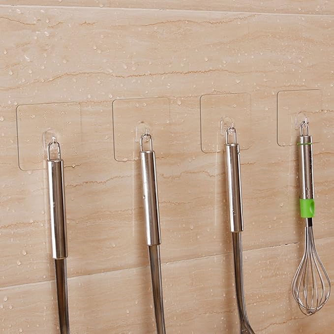 Hawsam 8PCS Clear Adhesive Sticky Wall Hooks,No Drilling Strong Waterproof Sticker Hanger for Kitchen, Shower and Bathroom 20kg/44lb. (Max Loading)