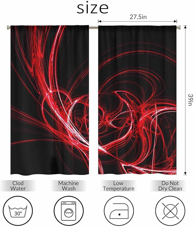 Red Circle Kitchen Curtains Abstract Red Circles Lines Black Mystical Short Tier Curtains for Bathroom Cafe Small Window Drapes Treatment 2 Panels (27.5x39 Inch)