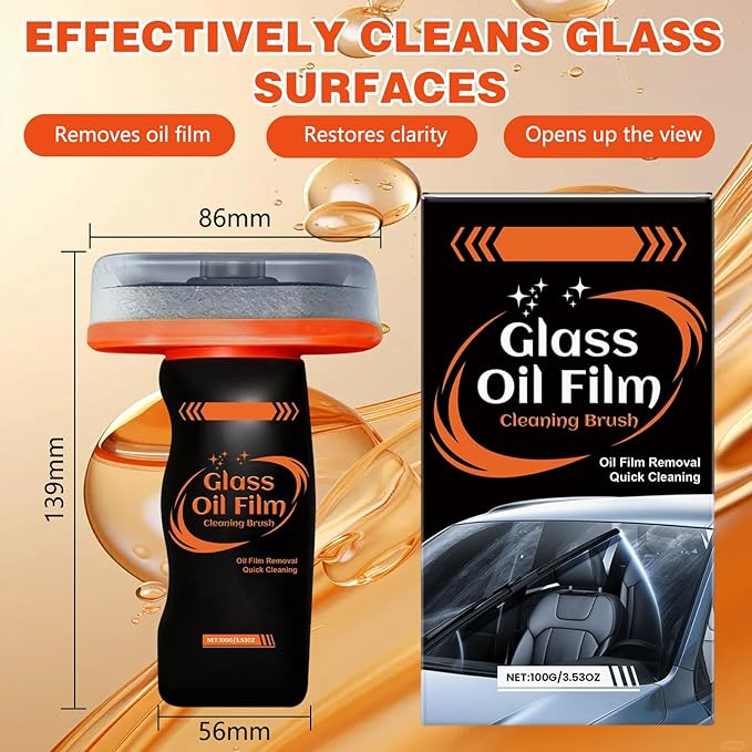 2PC Car Glass Cleaner Oil Film Remover, 100ml Glass Compound with Cleaning Brush, Windshield Cleaner Tool for Automotive Windshield/Window/Mirror Cleaning