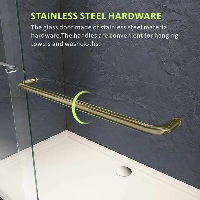 Shower Doors Glass Sliding 44-48 inch W x 72 inch H Bathroom Shower Enclosure Brushed Gold Finish,1/4" Tempered Certified Clear Glass Semi-Frameless Shower Glass Door