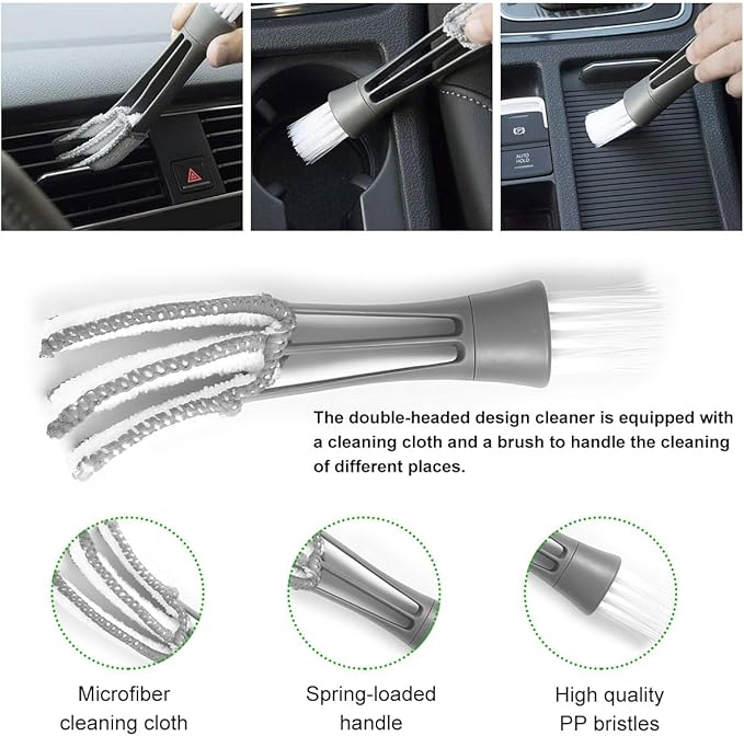2 PCS Mini Duster for Car Air Vent, Double Ended Automotive Air Vent Microfiber Duster & Brush, Dust Collector Cleaner for Keyboard Window Leaves Shutter, Car Accessories (Gray)
