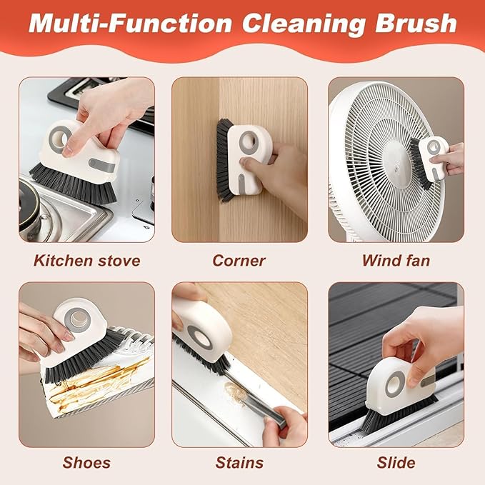 2 in 1 Groove Cleaning Brush Window Track Cleaning Tools, 2026 New Multifunction Hard Bristle Crevice Cleaning Brush with Hidden Scraperfor Sliding Door Track, Window Sill, Shutter Door (Gray)