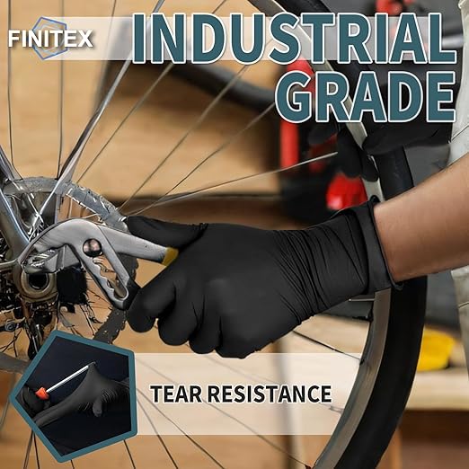 FINITEX - Black Nitrile Disposable Gloves, 5mil, Powder-free, Medical Exam Latex-Free 100 PCS For Examination Home Cleaning Food Glove (Small)