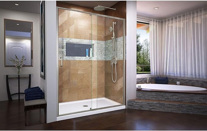 DreamLine Flex 50-54 inch W x 72 inch H Semi-Frameless Pivot Shower Door in Brushed Nickel