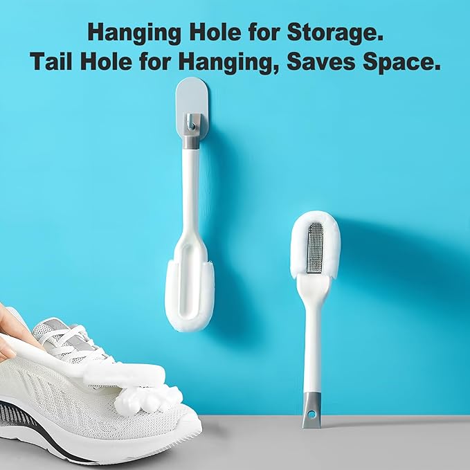 for Sneakers & Boots - Ergonomic Scrubber with Hanging Hook, Gentle Cleaner for Leather, White Soles and Mesh Shoes