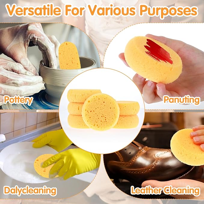 12PCS Kitchen Sponges for Washing Dishes Round Natural Cleaning Sponge,Cellulose Eco-Friendly No Odor, Dusting, Cleaning Bathroom, 7 * 7cm
