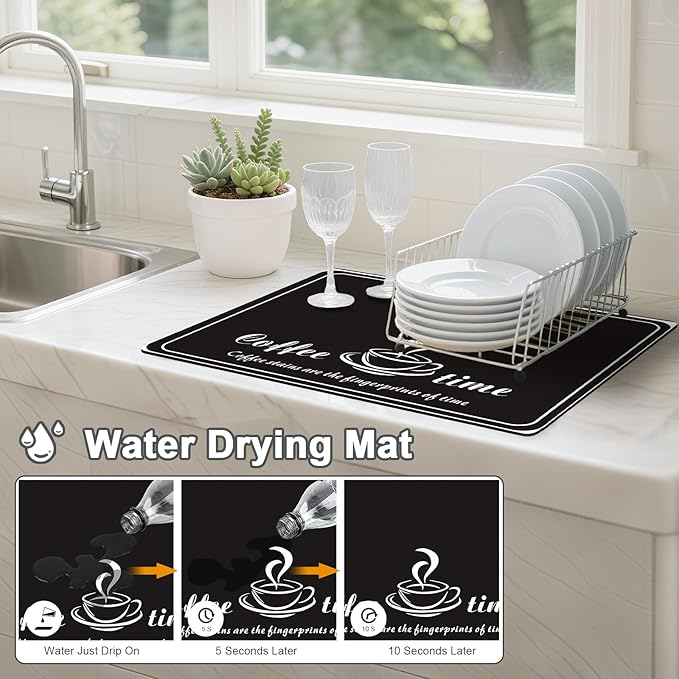 Dish Drying Mats for Kitchen Counter, Waterproof Coffee Mat for Countertop, Under Sink Mats, Coffee Bar Mat Accessories