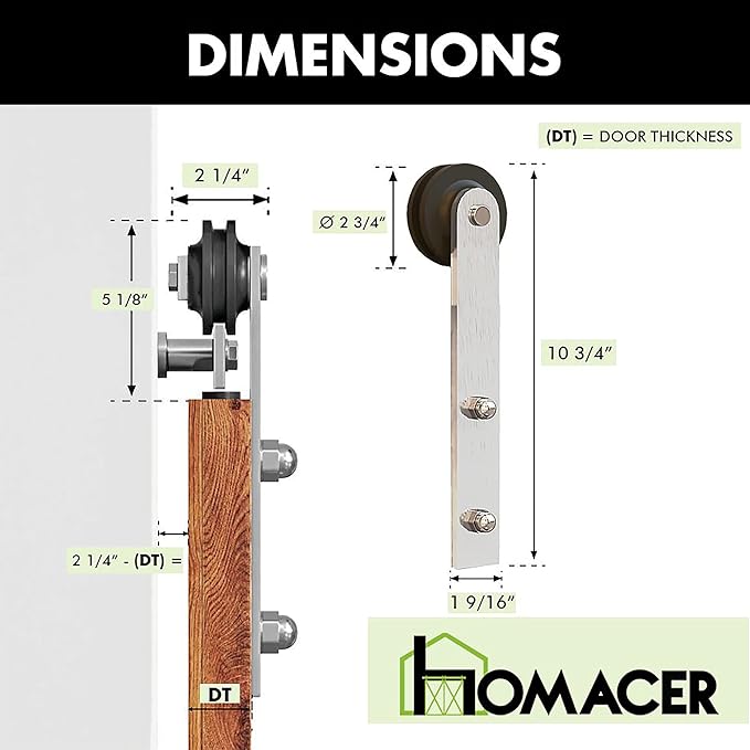 Homacer Brushed Nickel Non-Bypass Sliding Barn Door Hardware Kit, for One/Single Door, 4ft Long Flat Track, Straight Design Roller, Heavy Duty, for Interior Use Only（Doors Not Included）
