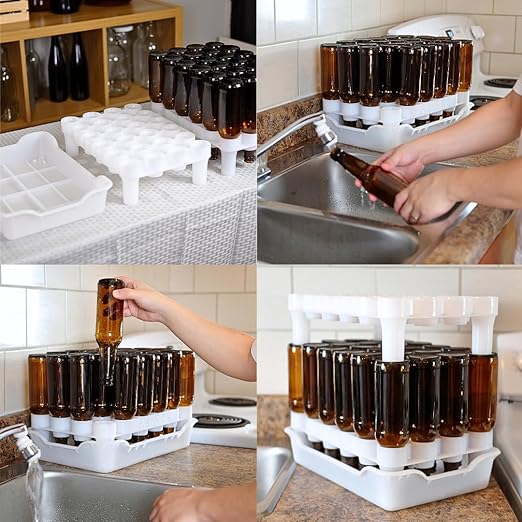 FASTFERMENT - 24-Bottle Drying Rack & Tray| Bottle Drying Tree Alternative | Dry & Store Your Wine or Bomber/Belgian Bottles | Stackable | White | Dishwasher Safe | Home Brewing Supplies