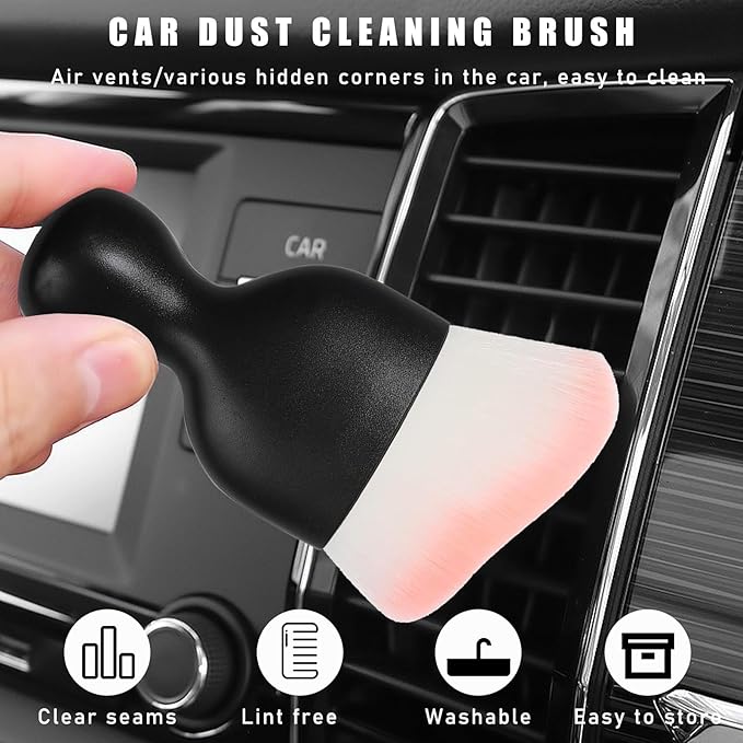 2PCS Car Interior Dust Brush, Soft Scratch Free Auto Detailing Brushes, Universal Vehicle Interior Cleaning Tool for Automotive Dashboard, Air Vents, Leather (White & Pink)