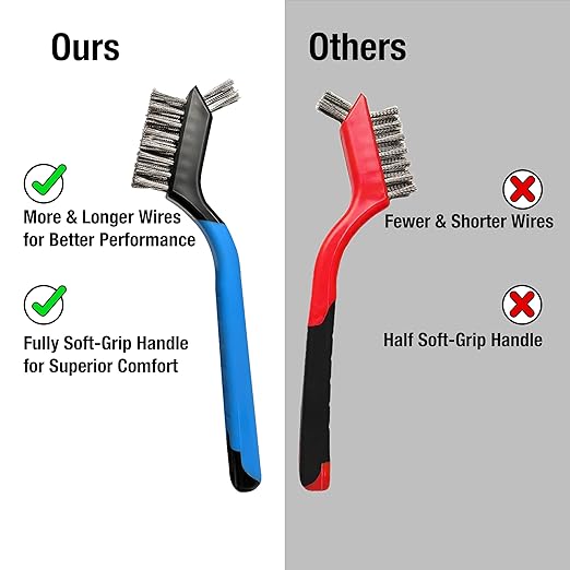 Mini Wire Brush Set 6Pcs - Stainless Steel Wire with Curved Handle Grip for Rust, Dirt & Paint Scrubbing with Deep Cleaning