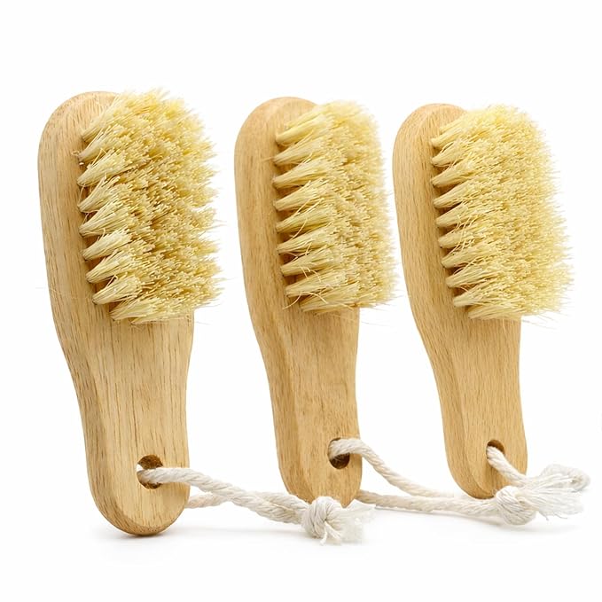 Wood Nail Brush with Hanging Hole, Fingernail Brushes for Cleaning Under Nails, Small Nail Cleaning Brush Set with Firm Sisal Bristles, 3Pack of Wooden Nail Scrubbers(Yellow)