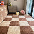 12Pcs Interlocking Carpet Tiles,12"x 12" Plush Interlocking Foam Carpet Tiles with Border,Fluffy Play Mat Floor Tiles Thick Padded Squares Foam Tiles for Playroom Decor (Khaki+Coffee)