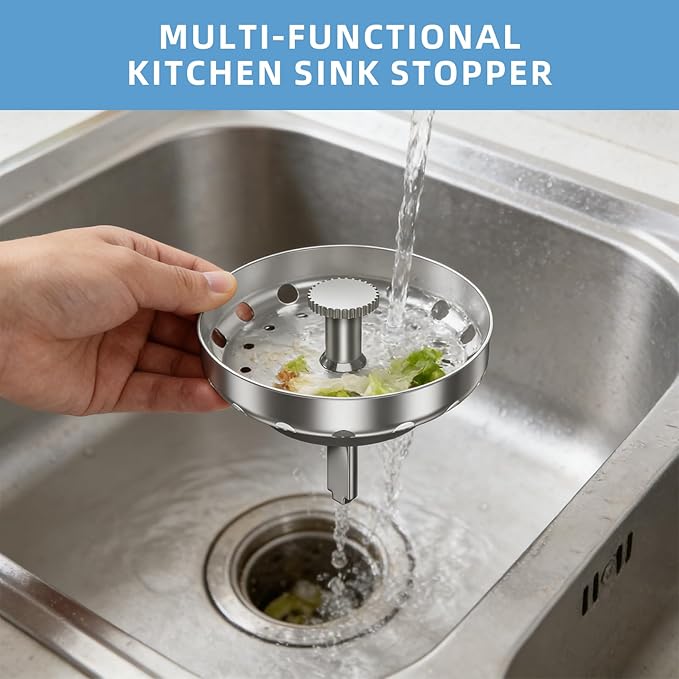 Kitchen Sink Strainer Basket, Stainless Steel, 3-1/2 Inch Drain Stopper Combo with Plastic Knob, Standard Replacement Basket with Perforated Design（2Pack）