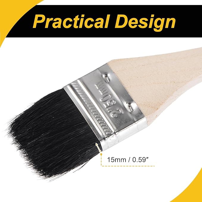 Bent Radiator Paint Brush 17" Length 2" Width Bristle with Long Wood Handle for Wall Treatment Black 4 Pcs