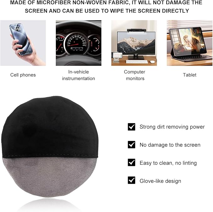 Car Screen Cleaner, Soft Microfiber Cloth Touch Screen Wipe Round Cleaning Tool, Reusable Scratch-Free Cleaning Pads for Vehicle Dashboard LCD Display Laptop Tablet