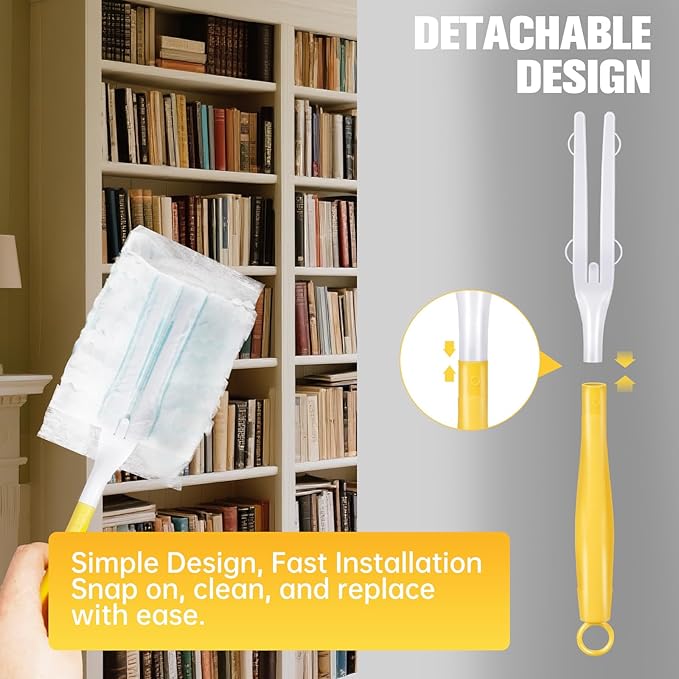 12PCS Replacement Dust Handles Stick Only Compatible with Swiffer Duster Handle Extendable Detachable Wand for Cleaning Car Blinds Furniture Electronics (12, Yellow & White)