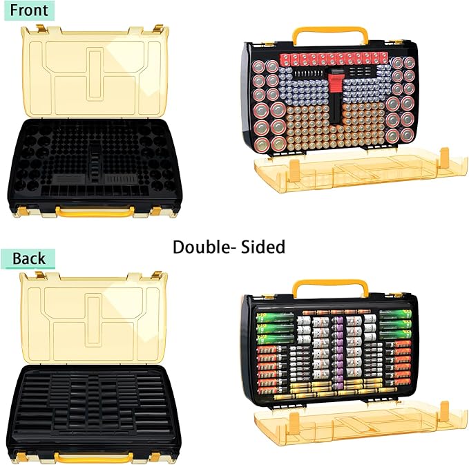 ALCYON Large Capacity 269 Battery Organizer Storage Case with Tester, Double-Side Battery Holder Container for AA AAA AAAA C D 9V Lithium 3V CR123 CR1632 18650 Batteries(Box Only) (Black)
