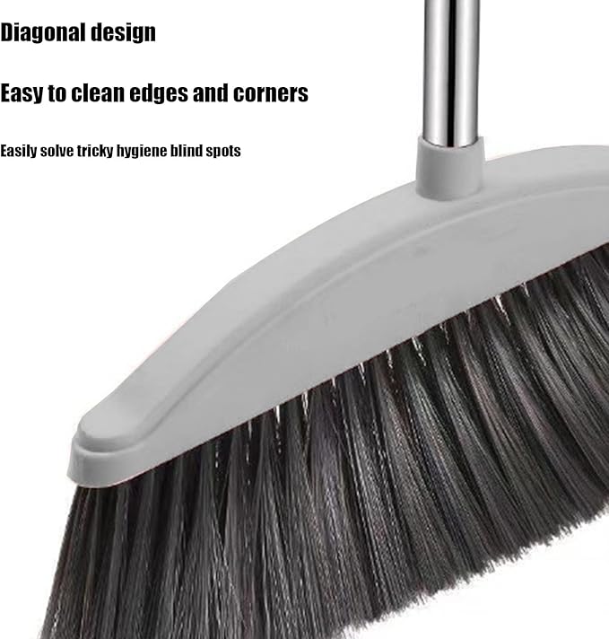 Broom and Dustpan Set for Home Indoor 180 Rotatable Standing Storage Buckle Type Brooms and Dustpan Set with Scraping Teeth and Scraper Deep Cleaning Suitable for Home