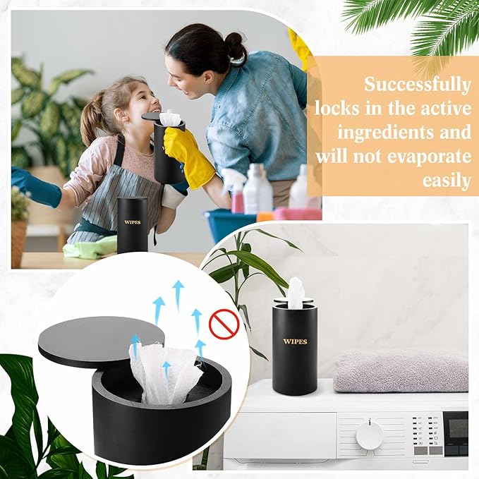 Refillable Wet Wipes Dispenser Disinfecting Wipe Container with Magnetic Lid Stylish Decorative Bamboo Holder for Bathroom Kitchen Countertop Home Office Storage Cleaning(Black)