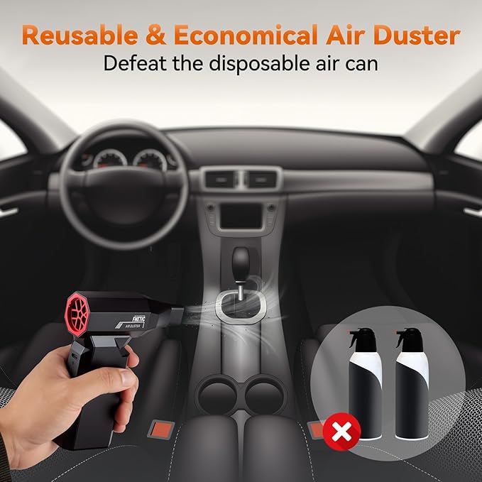 Compressed Air Duster, 130000RPM Super Power Electric Air Dusters with AI Indicator, 5 Gear Brushless Motor, Rechargeable Mini Dust Blower for Computer, Keyboard, House, Outdoor and Car
