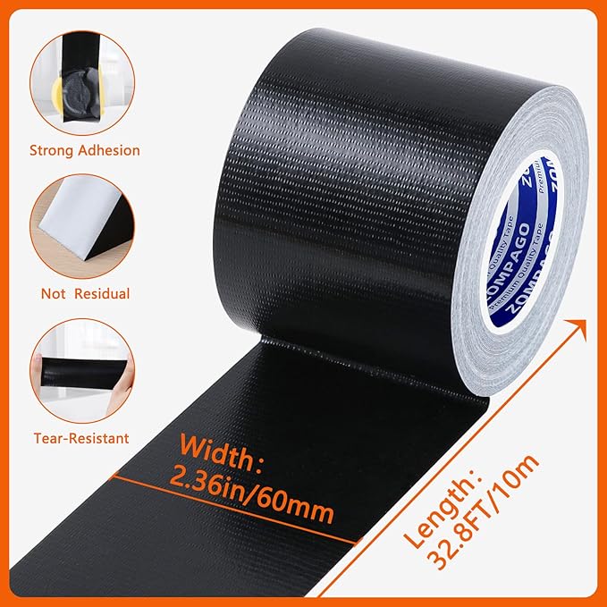 Strong Adhesive Cloth Weather Stripping Tape for Sliding Windows and Door Frames - Seal Strip for Soundproofing,Dustproof, Waterproof,and Windproof-Durable and Wear Resistant,2.4inx33FT,Black
