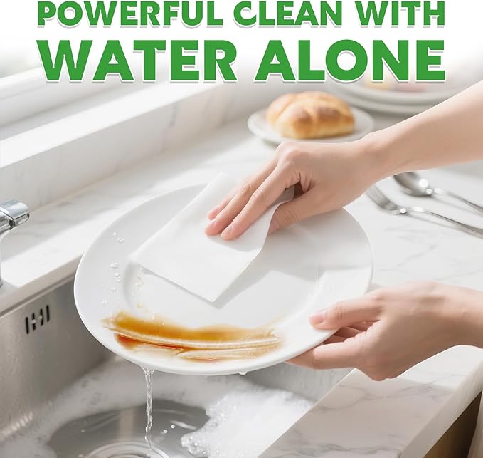 52 PCS Magic Sheet Eraser Sponge, GRS Certified, Ultra Thin for Cleaning Hard-to-Reach Place, Disposable & Portable, Deep Clean with Water Only for Cup Plate Sink Kitchen Bathroom