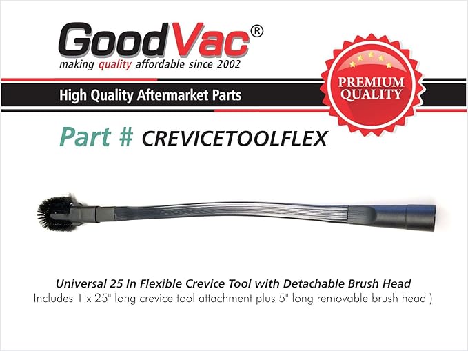 GOODVAC Universal 25" Long Flexible Crevice Tool with Detachable Brush for Dryer Lint, Under Furniture