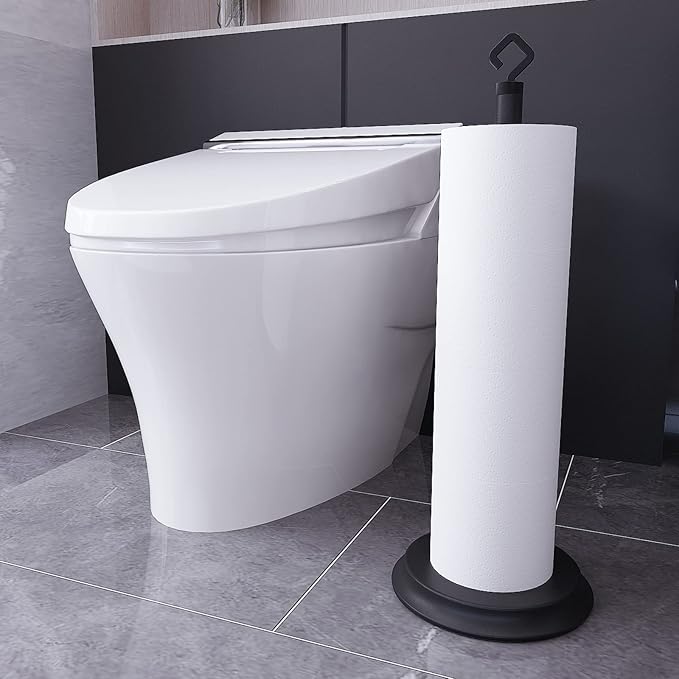 Toilet Paper Holder for Bathroom, Metal Free Standing Toilet Paper Storage with Rustproof, Tissue Paper Roll Stand for Bathroom Accessories (Black)