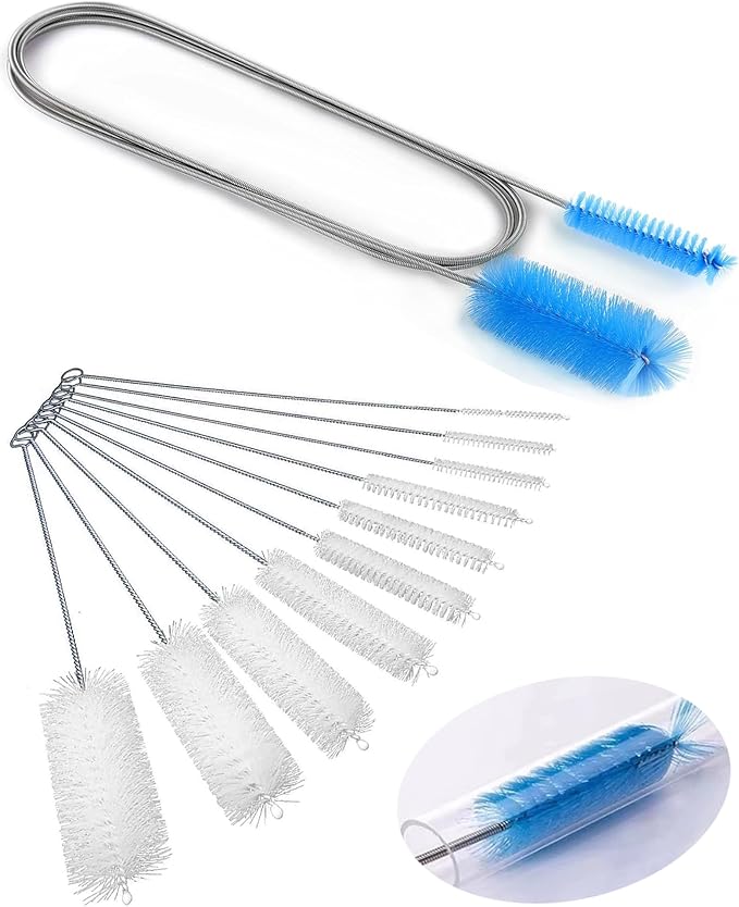 Flexible Long Drain Brush 67in Nylon Cleaner Double Ended Hose Tube Stainless Steel Pipe Brush 10 PCS 8.2in Straw Cleaning Brush