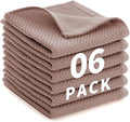 Cotton Dish Cloths 6 Pack,12x12 Inch – Super Absorbent, Quick-Dry & Reusable Kitchen Cleaning Cloths, Lint-Free Washable Towels for Dishes, Glass & Household Use(Coffee Brown)