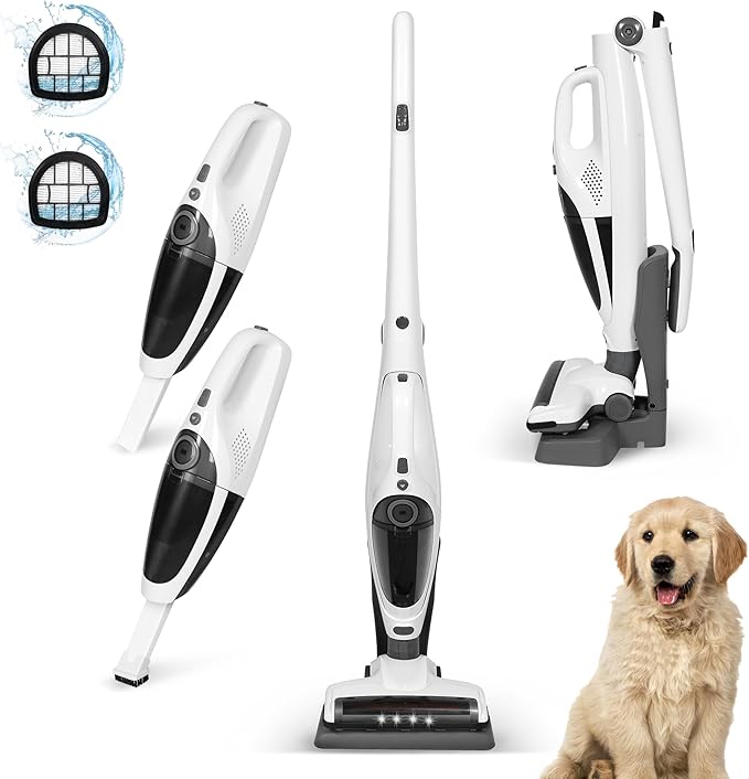 Intercleaner 2 in 1 Handheld & Stick Cordless Vacuum Cleaner, 2-Speed Powerful Suction Lightweight with LED Bagless Stick Vac with Handheld, for Hardwood Floor Carpet Car Pet Hair, Ultra Quiet
