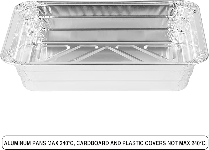 PARTY BARGAINS 2.25 lb Aluminum Pans with Board Lids, 50 Pack – 8 x 6 in Disposable Foil Roasting & Steam Table Pans for Catering, Takeout, Meal Prep, Oven Safe up to 240°C