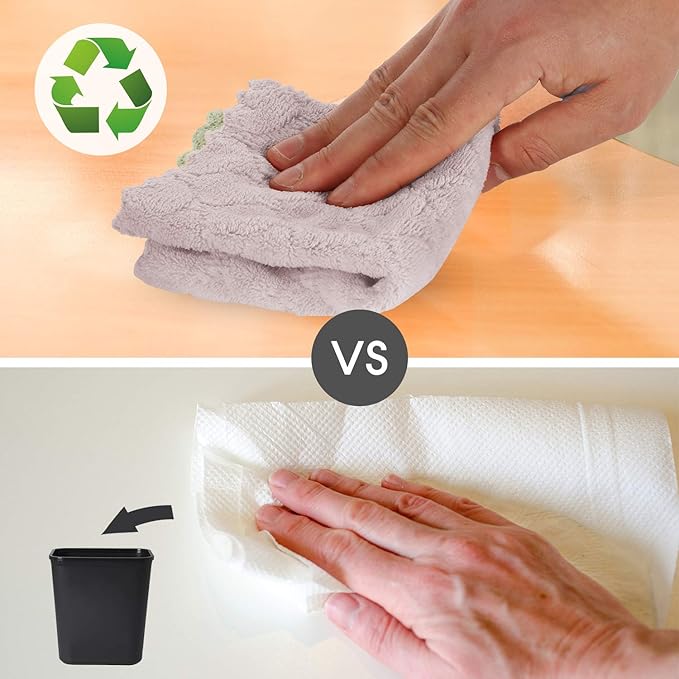 kimteny Cleaning Cloths Kitchen Towels Microfiber Washcloths Lint Free Dish Cloth Reusable Dishtowels Household Super Absorbent Fast Drying, 10"x10", Pack of 5 (Green-Grey)