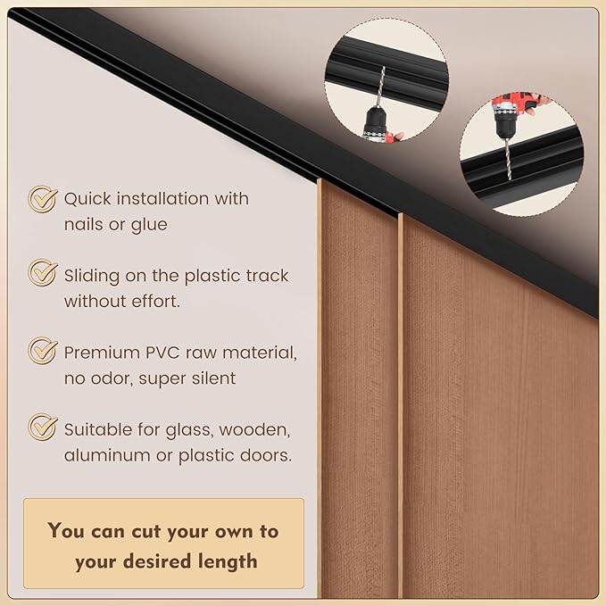 Fancat 4 Sets Plastic Sliding Door Track, 1/4" Thick Panels Glass Cabinet Sliding Door Track, PVC Durable Low Noise Window Track, 4 ft Long, Easy Installation