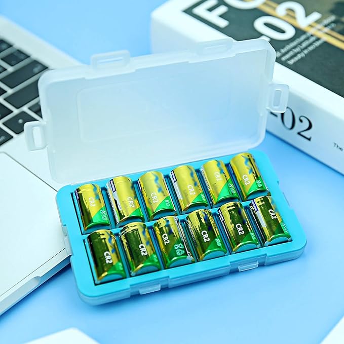 JJC Silicone CR2 Battery Case Holder Organizer, PP Battery Storage Box for 12pcs CR2 / CR15H270 Batteries, Water-Resistant and Easy to Carry