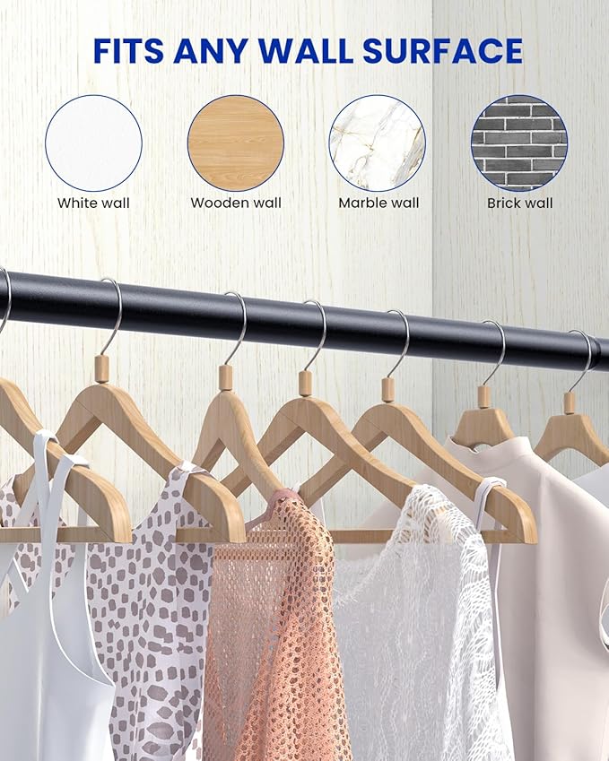 Closet Rods for Hanging Clothes, 17 to 39 Inches Stepless Adjustable Metal Closet Rod, 1.3 Inches Heavy Duty Clothes Hanging Rod for Closet Wardrobes Laundry RV, Black