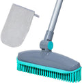 180°Rotating Rubber Broom with Squeegee for Pet Hair Removal - 50" Iron Handle Fur Remover Rake Brush for Carpet, Hardwood & Tile Floors, Includes Pet Hair Removal Gloves (Blue)