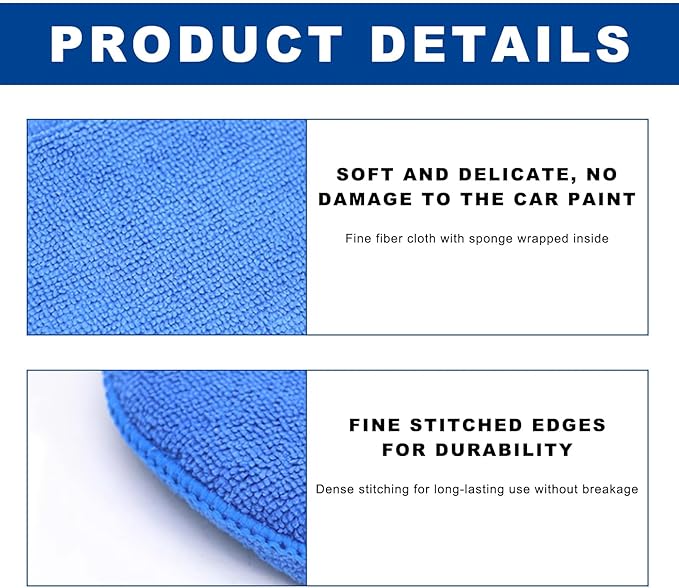 2PCS Microfiber Applicator Pads, 5 Inch Car Wax Foam Applicator with Finger Pocket, Ultra-Soft Round Sponge Pad for Fine Polishing Cleaning Detailing, Car Accessories
