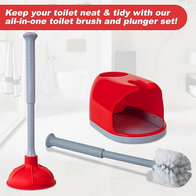 Toilet Plunger and Brush Set for Bathroom Cleaning with Holder, 16inch Plunger and Brush with Holder for Deep Cleaning Bathroom