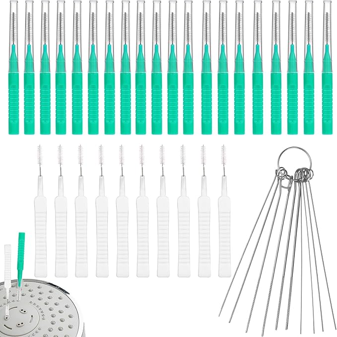 40pcs Shower Head Cleaner Tools, 2 Designs Shower Head Cleaning Brushes Multi-Size Showerhead Cleaner Picks Anti-Clogging Cleaning Brush for Bathroom Small Hole Gap Nozzle Window Slot (Green)