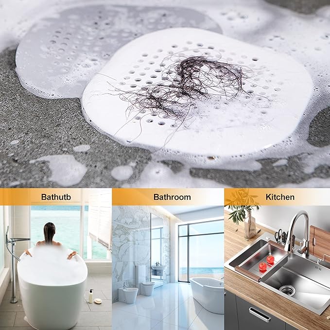 Hair Drain Catcher,Square Drain Cover for Shower Silicone Hair Stopper with Suction Cup,Easy to Install Suit for Bathroom,Bathtub,Kitchen 2 Pack (Sliver Grey Black)