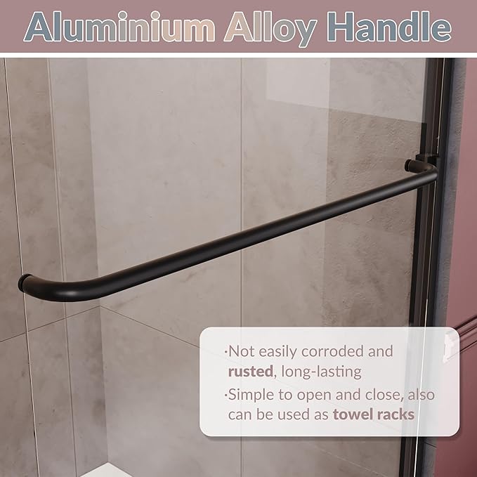 ELEGANT Shower Door 48" W x 72" H, Semi-Frameless Bypass Sliding Shower Doors, 1/4" Clear Glass, Black Finish