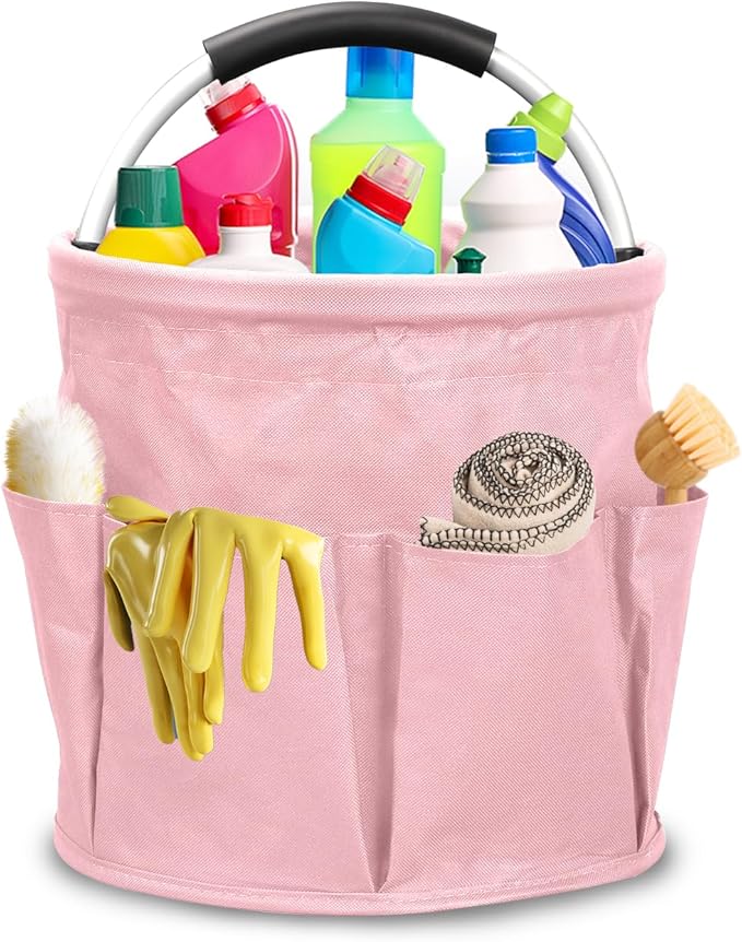 Qivine Cleaning Caddy for Cleaning Supplies, 17L Cleaning Supply Caddy with Handle Foldable Cleaning Supplies Organizer Bucket Tool Bag Organizer Cleaning Products Organizers for Home, Garden