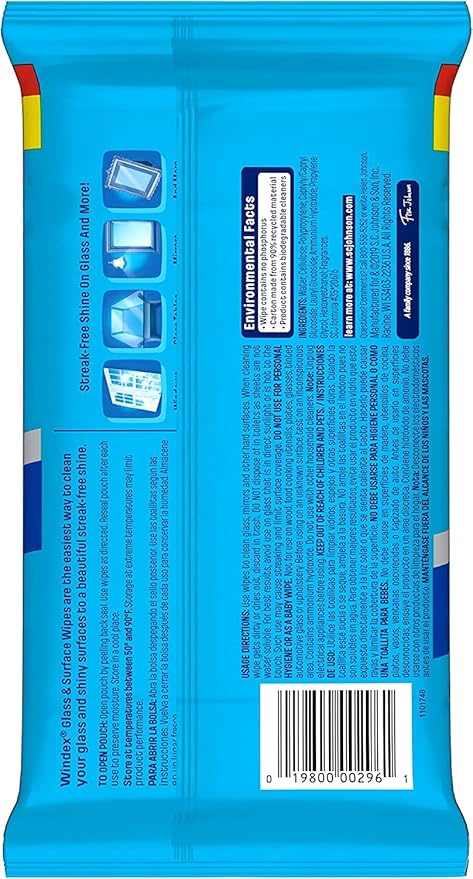 Windex Glass Cleaning Wipes, Pre-Moistened Glass and Surface Wipes to Clean Home Surfaces, Household Essentials, Original Scent, 38 Count (Pack of 12)