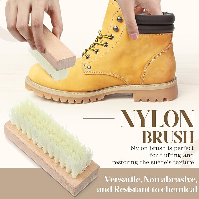 Enhon 5 Piece Suede and Nubuck Cleaning Kit with Brass & Nylon Brushes, 2 Suede Eraser, Microfiber Towel for Shoes, Boots, Bags, Jackets Long Lasting Care Solution